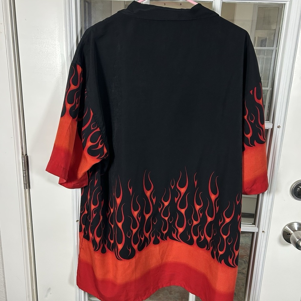Authentic Shaolin Vintage Y2K Flame Print Camp Collar Button Up‎ Shirt XL - Picture 8 of 11